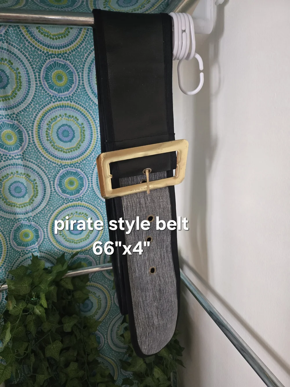 4/$15 Pirate Costume Black Unisex Leather Wide Belt W Big Buckle 66